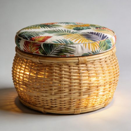 Round Woven Rattan Storage Ottoman