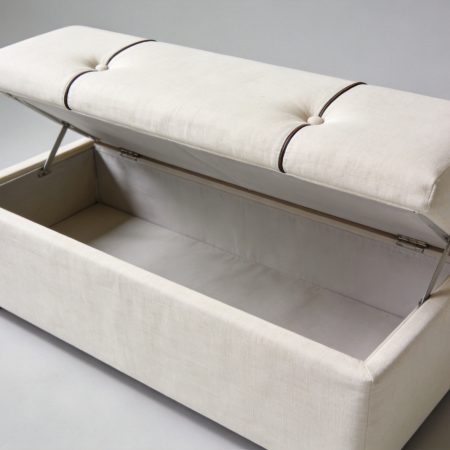 Off-White Linen Storage Ottoman Bench